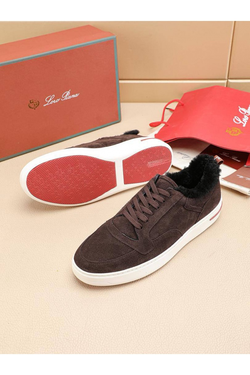 Loro Piana Кроссовки с мехом Newport Walk - Brown