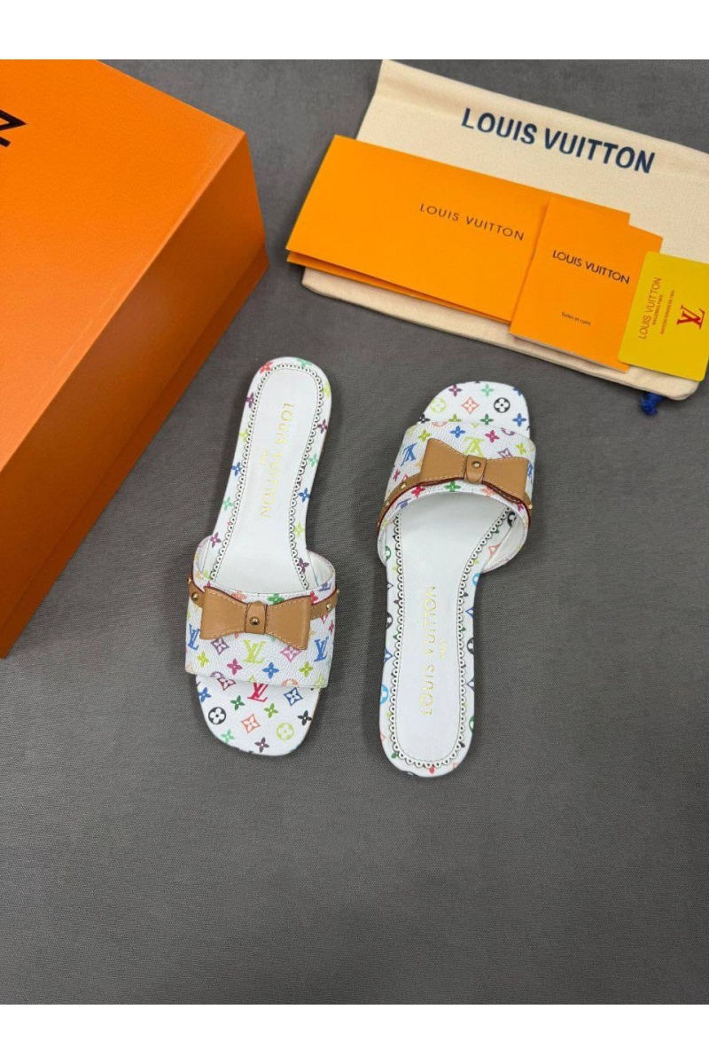 Lоuis Vuittоn Женские кожаные шлёпанцы Takashi Murakami Multicolore premium