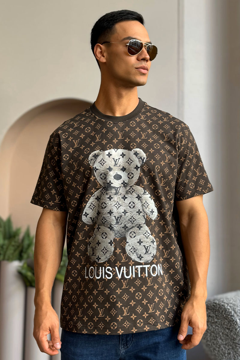 Lоuis Vuittоn Коричневая оверсайз футболка Monogram All-over Bear