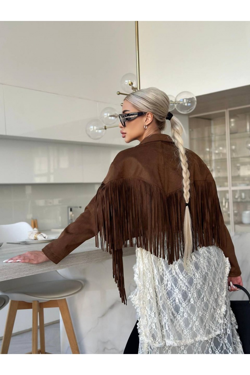 Yves Saint Laurent Женская замшевая косуха с бахромой 