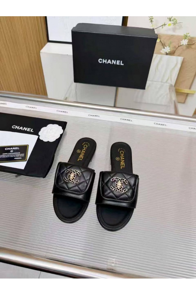 Chаnеl Женские кожаные шлёпанцы premium