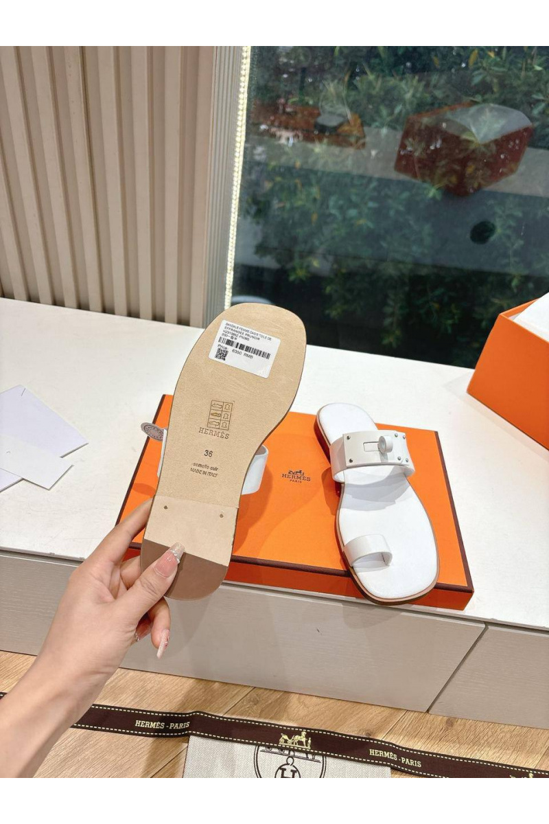 Hermes Женские кожаные шлёпанцы July Kelly premium