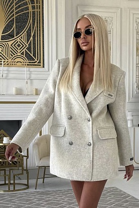 Женское шерстяное пальто пиджак Premium - White