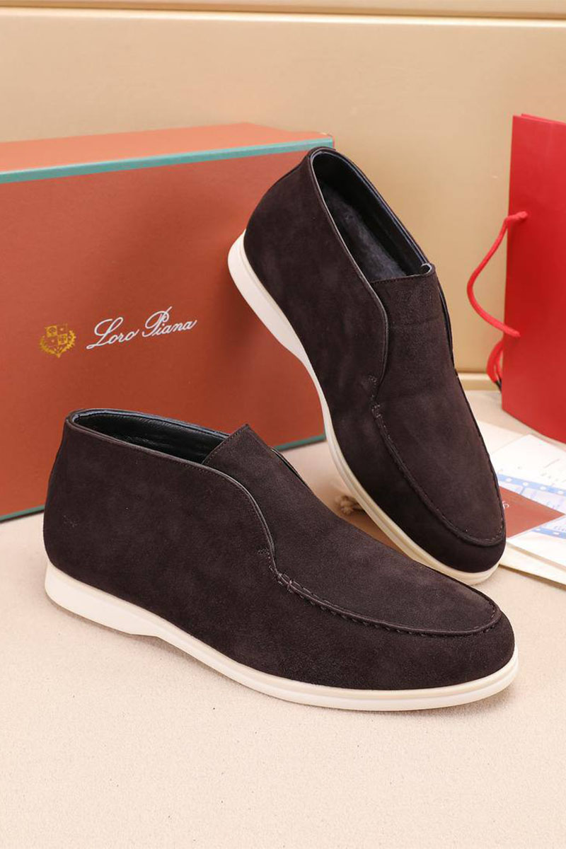 Loro Piana Замшевые лоферы с мехом Open Walk - Brown