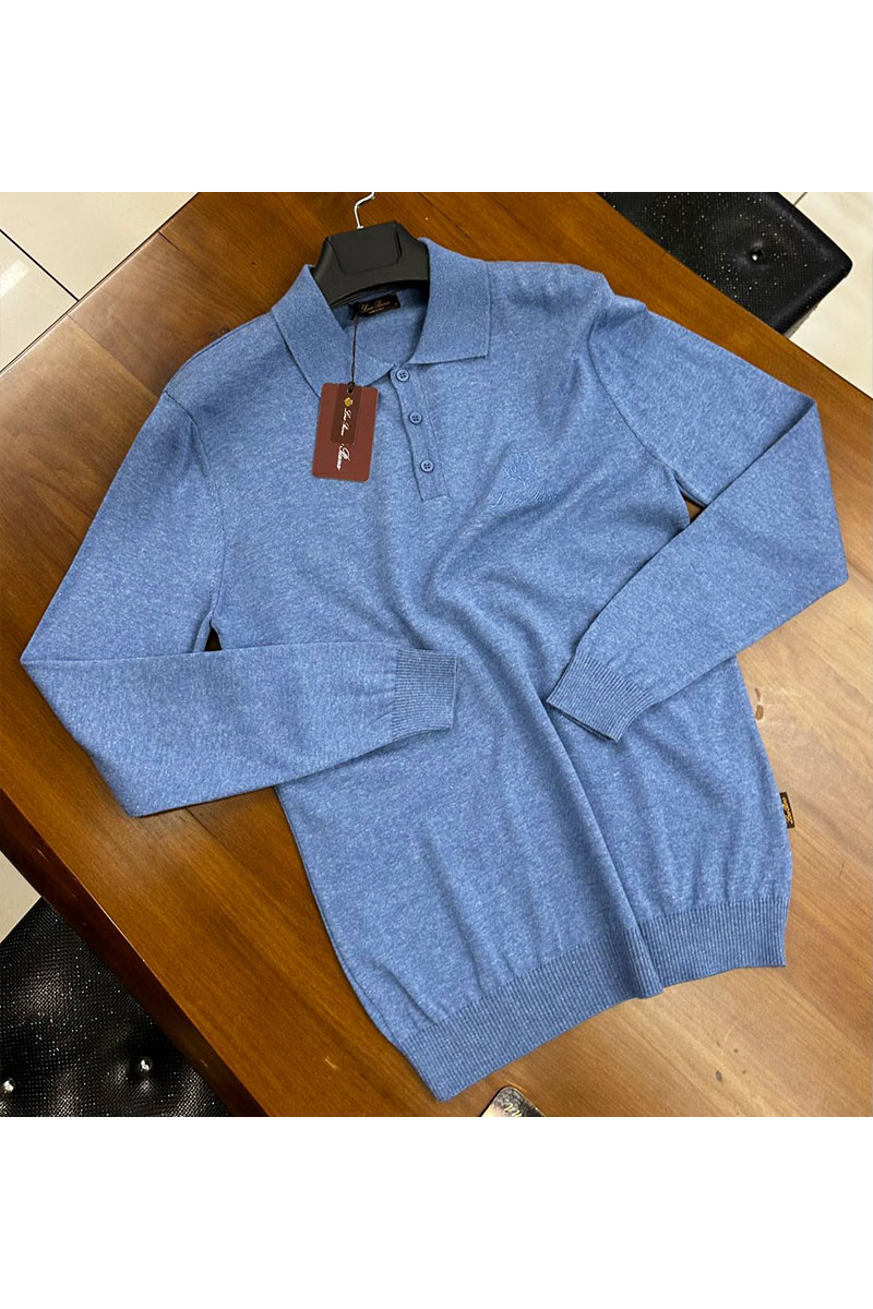 Loro Piana Поло с длинным рукавом голубого цвета 