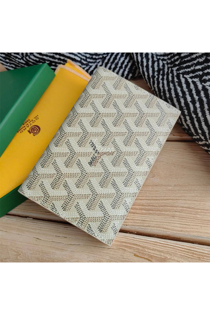 Designer Clothing Кожаная обложка на паспорт Goyard - Beige 10х14 см