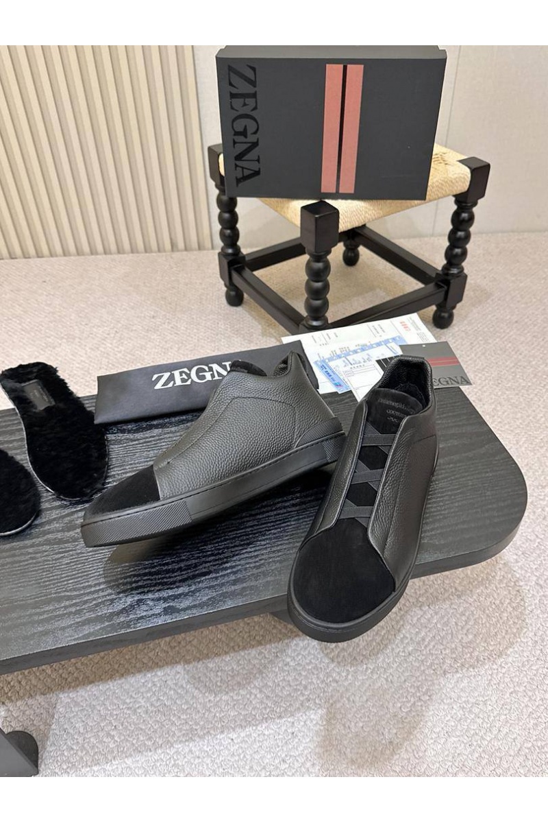 Zegna Кроссовки с мехом Triple Stitch high-top