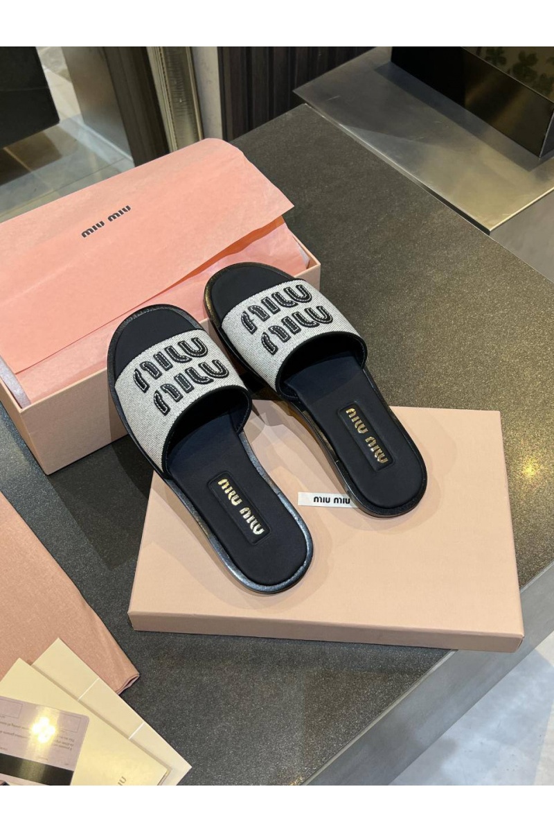 MIU MIU Женские кожаные шлёпанцы MIU MIU Premium - Black