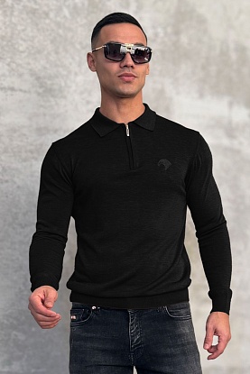 Чёрное поло с длинным рукавом zip-up 