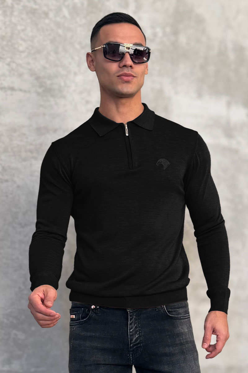 Stеfаnо Riссi Чёрное поло с длинным рукавом zip-up 