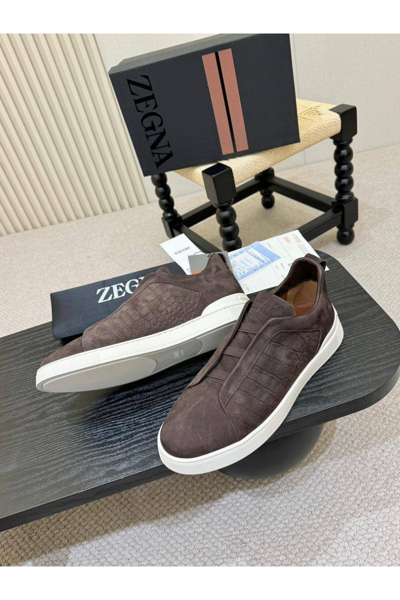 Zegna Мужские кроссовки Triple Stitch Alligator - Brown