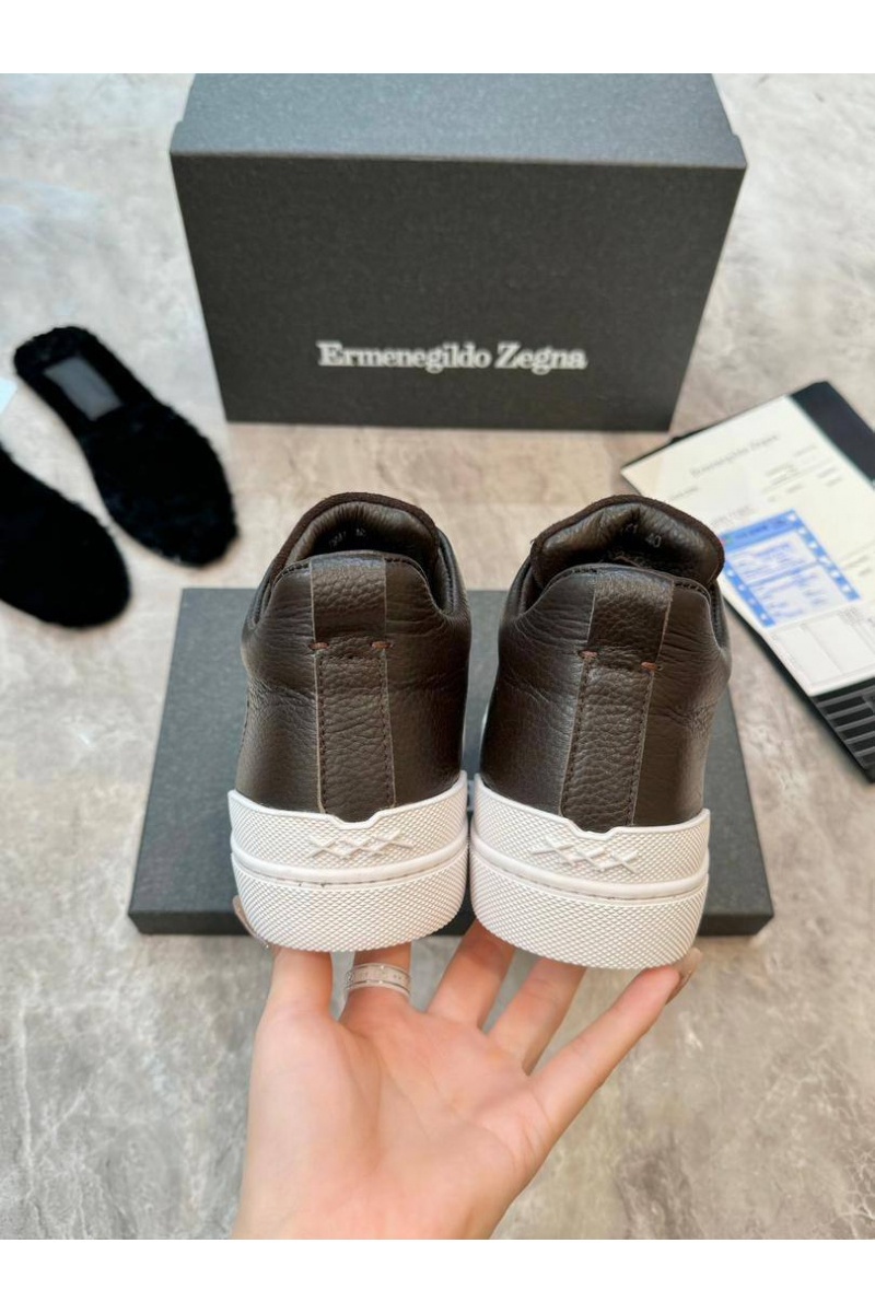 Zegna Кроссовки с мехом Triple Stitch - Brown