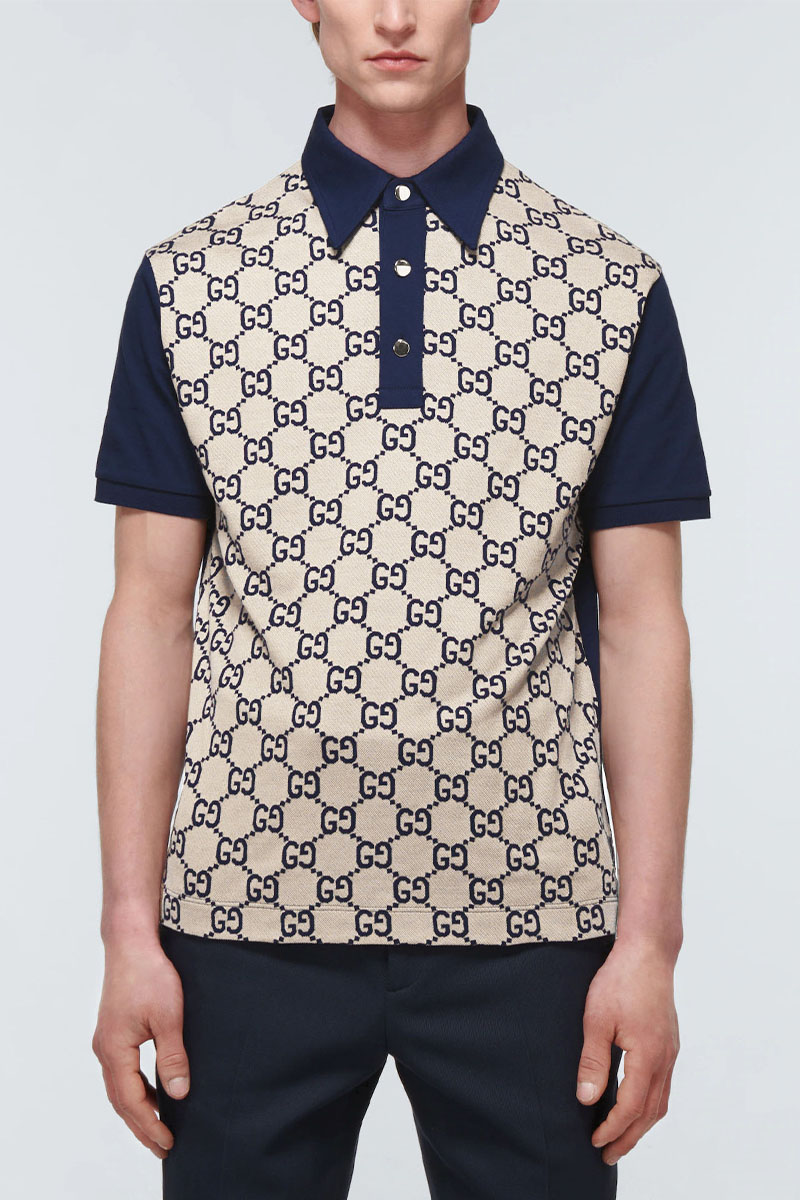 Gucci Мужское поло GG monogram all-over - Navy / Beige