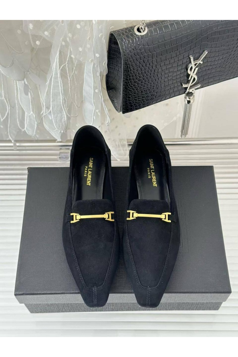 Yves Saint Laurent Женские замшевые лоферы чёрного цвета premium