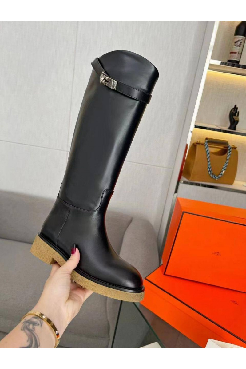 Hermes Женские чёрные кожаные сапоги