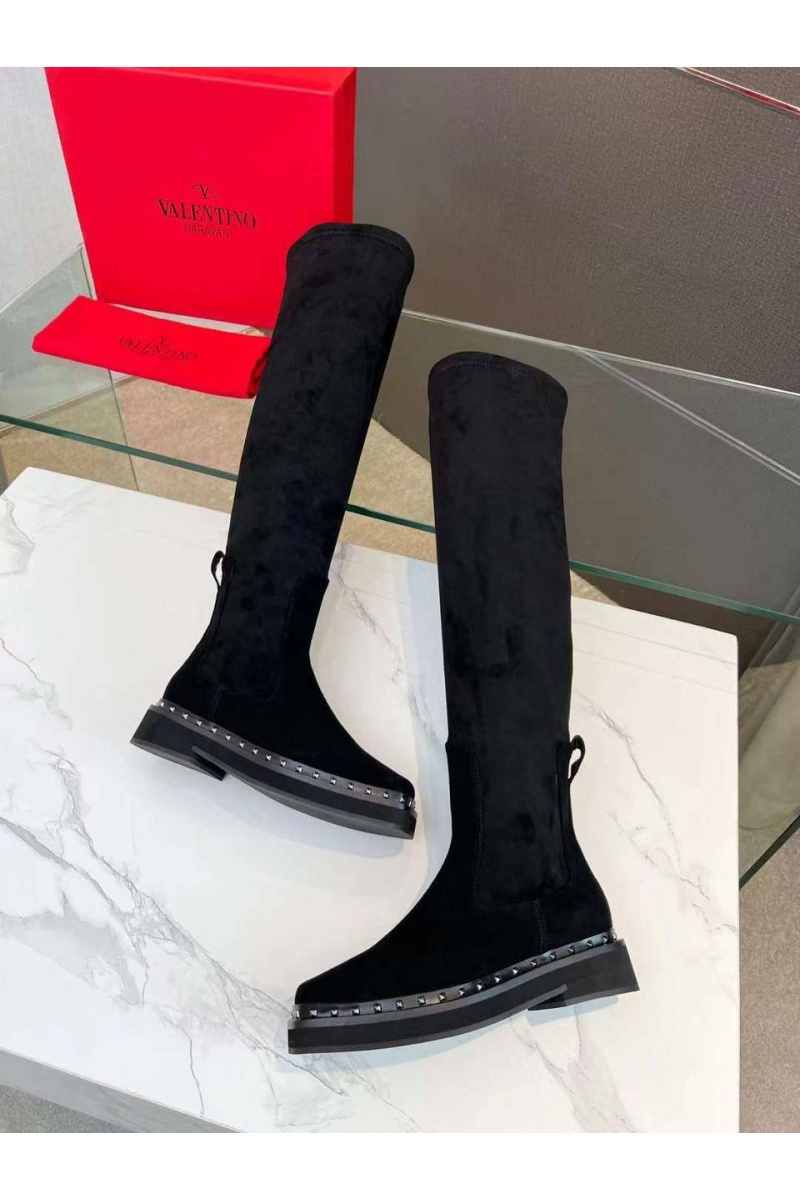 Valentino Женские замшевые ботфорты чёрного цвета