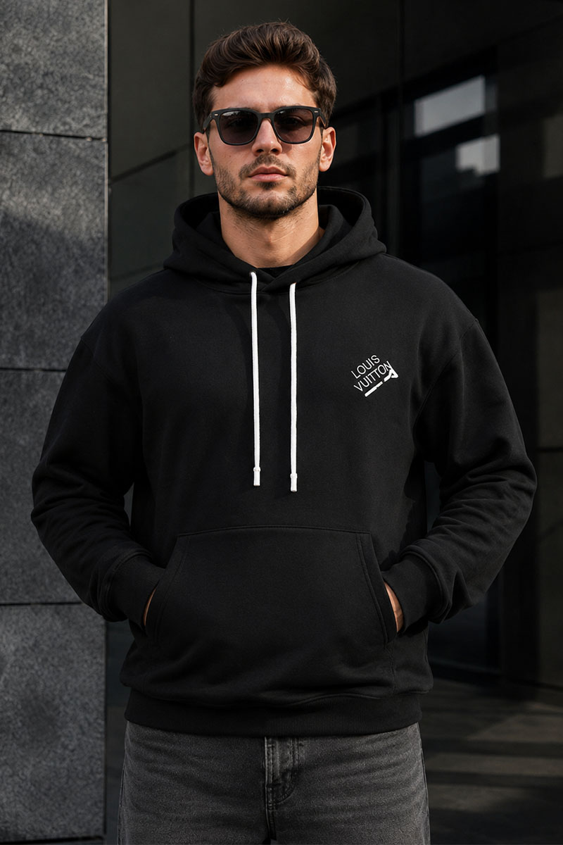 Lоuis Vuittоn Чёрное мужское худи embroidered signature