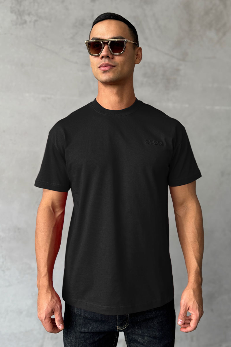 Gucci Мужская чёрная футболка logo-embroidered 