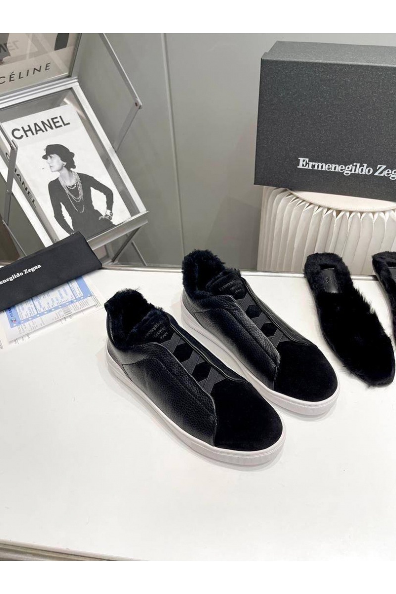 Zegna Кроссовки с мехом Triple Stitch low-top - Black