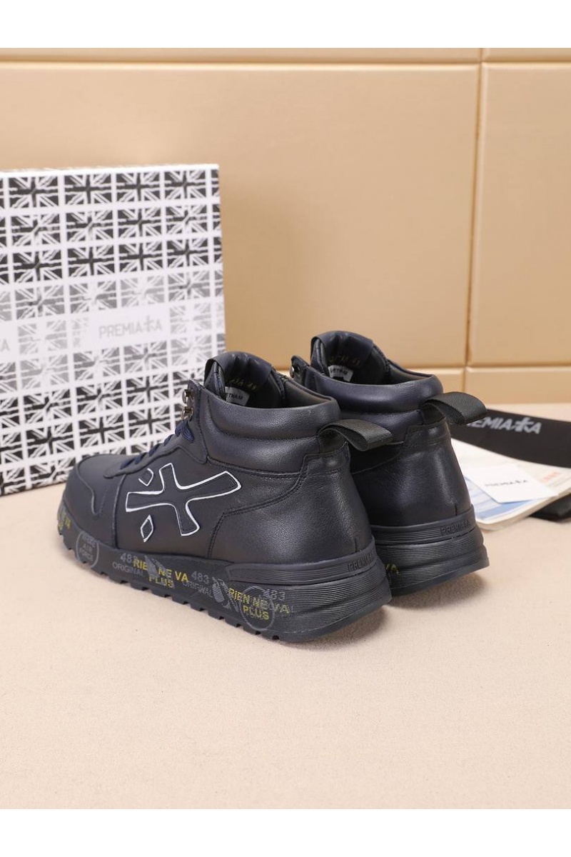 Premiata Кожаные кроссовки с мехом high-top - Navy