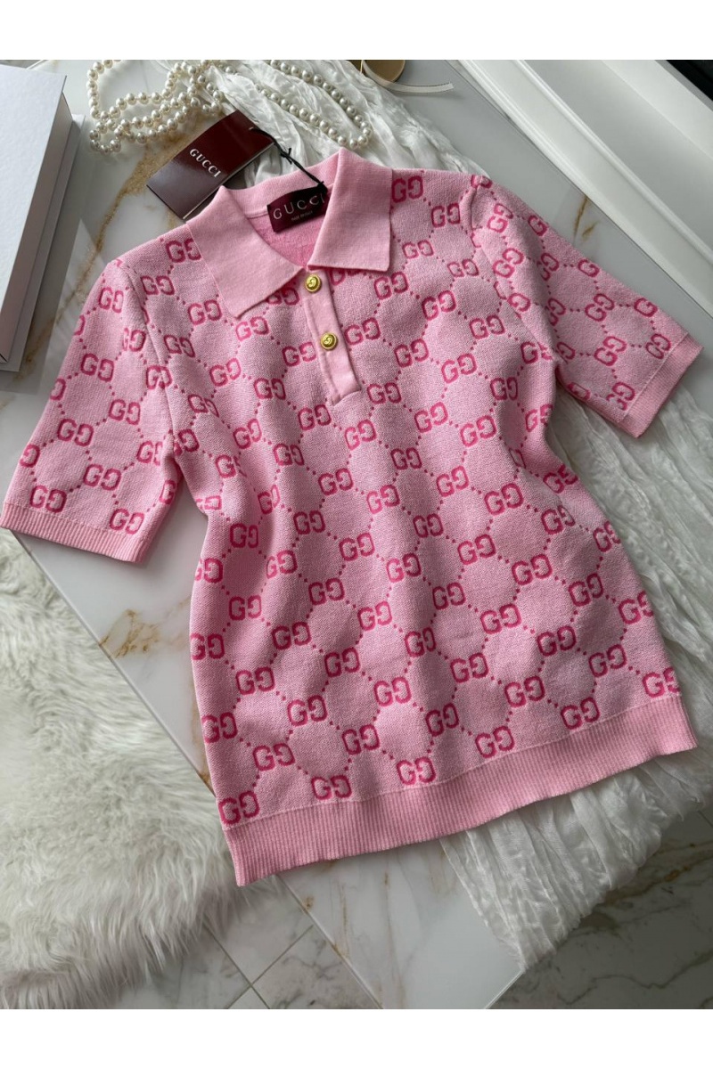 Gucci Розовое женское поло GG monogram-pattern