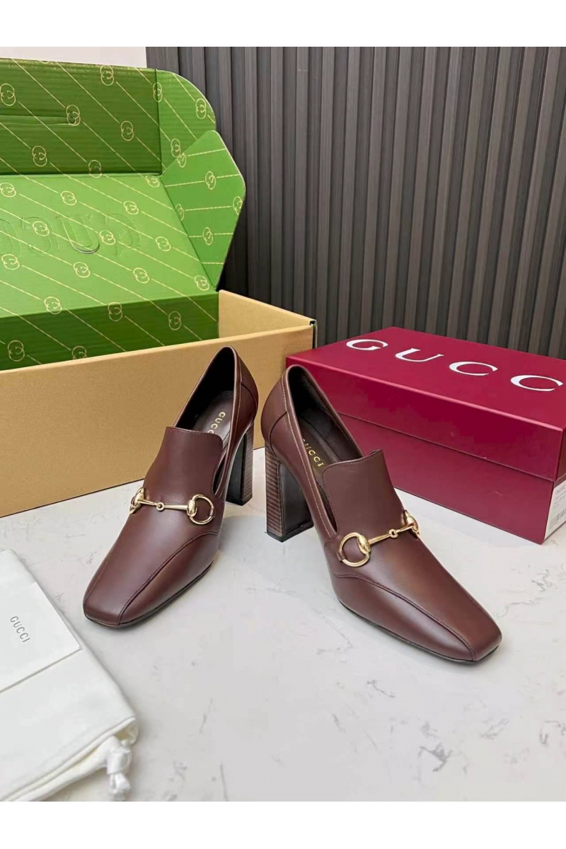 Gucci Женские кожаные лоферы на каблуке Signora Pump premium