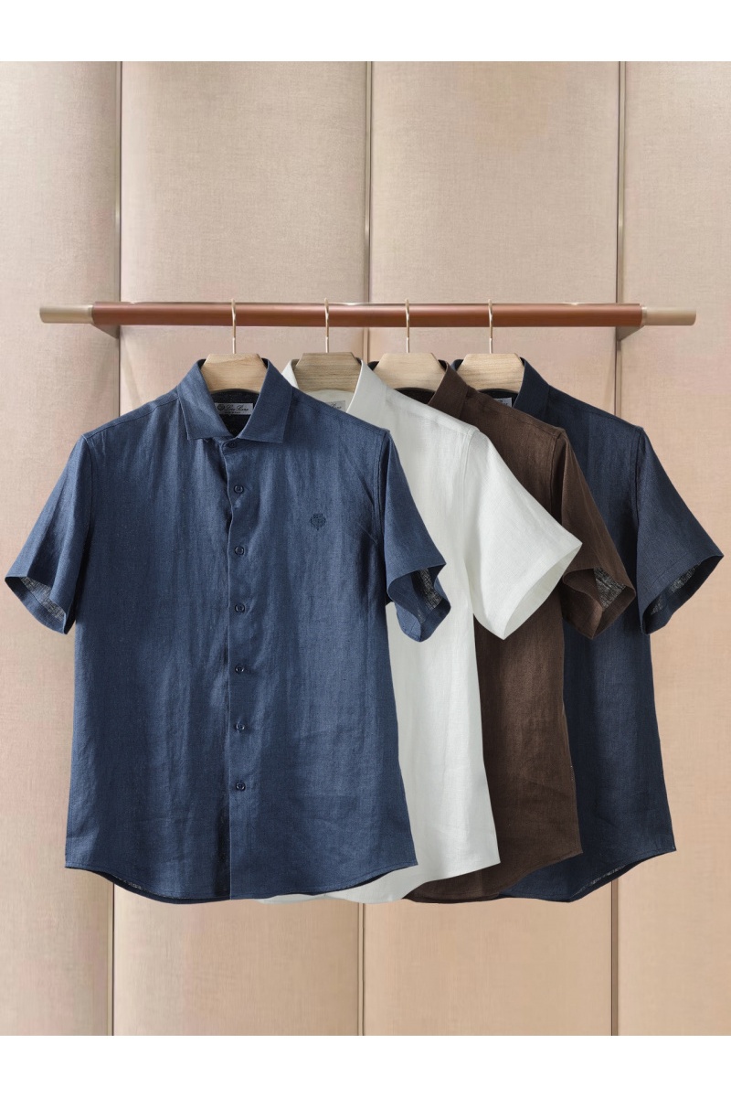 Loro Piana Льняная рубашка коричневого цвета premium