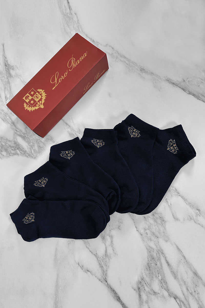 Loro Piana Комплект тёмно-синих носков brown logo
