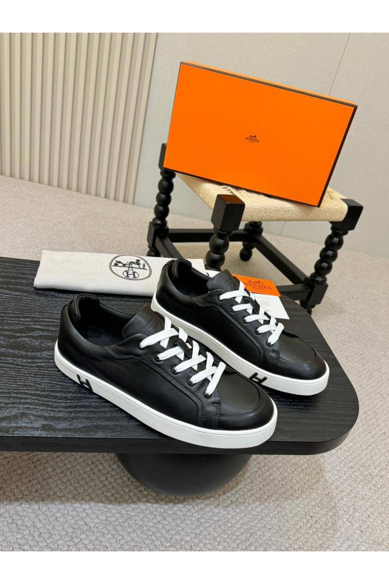 Hermes Мужские кожаные кроссовки Kid - Black