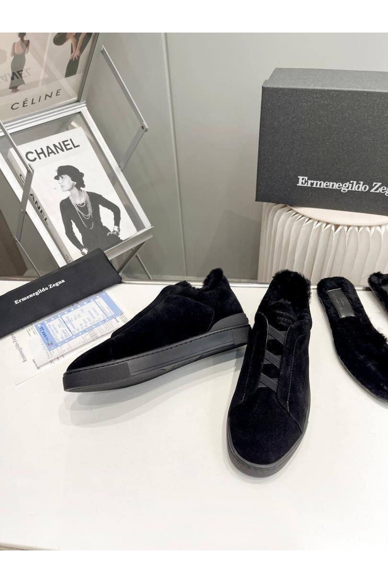 Zegna Кроссовки с мехом Triple Stitch - Black