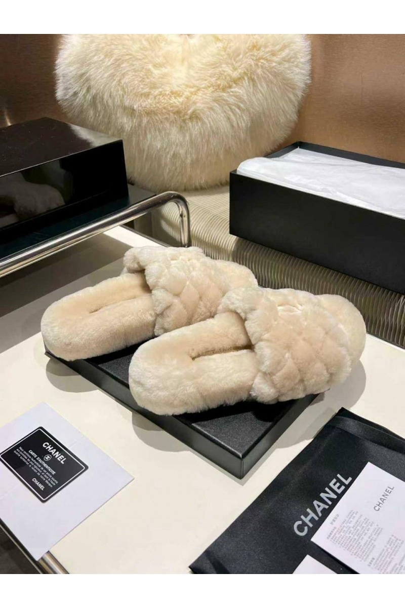 Chаnеl Женские меховые шлёпанцы Oran premium - Beige