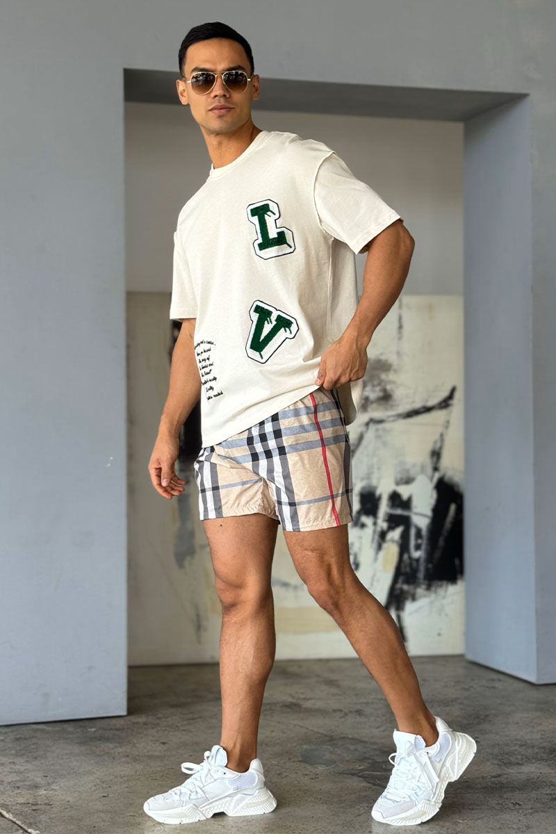 Lоuis Vuittоn Брендовая оверсайз футболка бежевого цвета