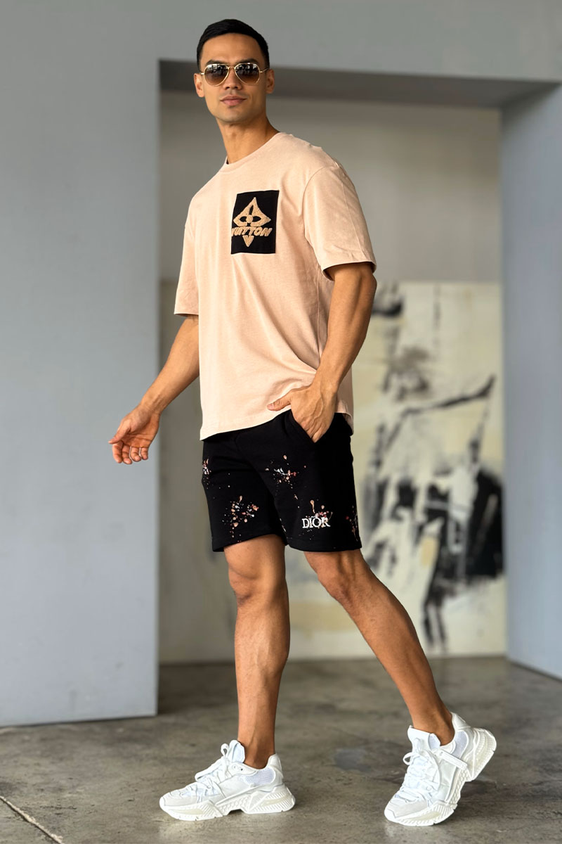 Lоuis Vuittоn Брендовая оверсайз футболка бежевого цвета