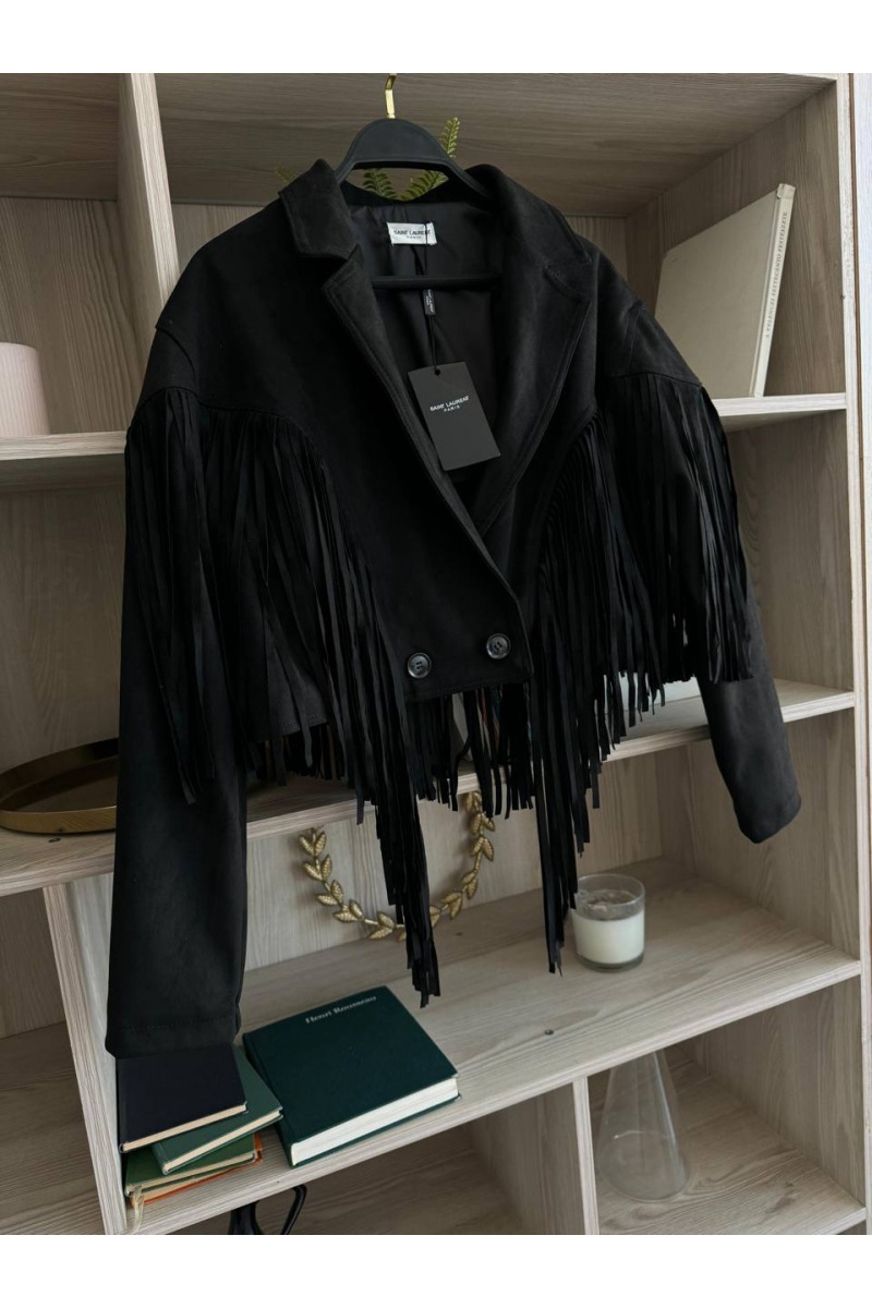 Yves Saint Laurent Женская замшевая косуха с бахромой 