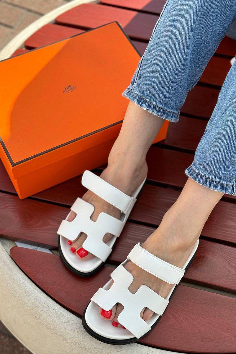 Hermes Женские кожаные сандалии Chypre - White