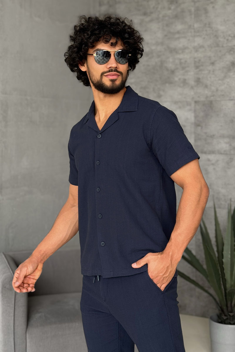 Loro Piana Мужская рубашка тёмно-синего цвета