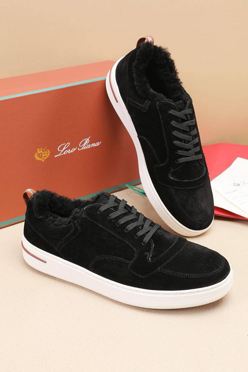 Loro Piana Кроссовки с мехом Newport Walk - Black