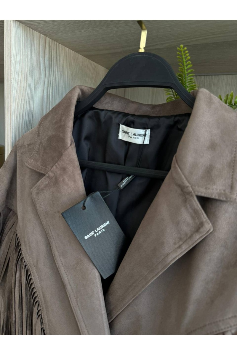 Yves Saint Laurent Женская замшевая косуха с бахромой 