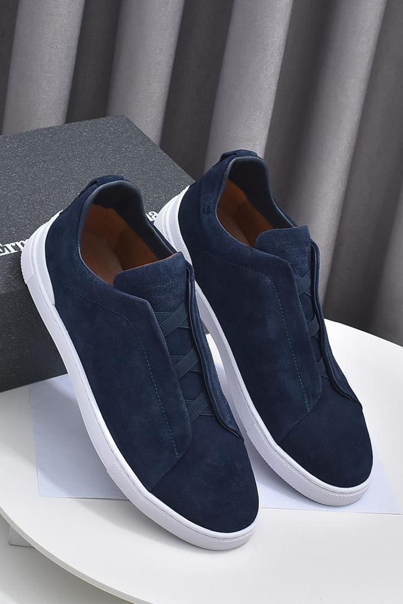 Zegna Замшевые кроссовки Triple Stitch low-top - Navy