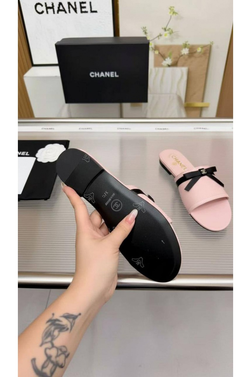 Chаnеl Женские кожаные шлёпанцы premium