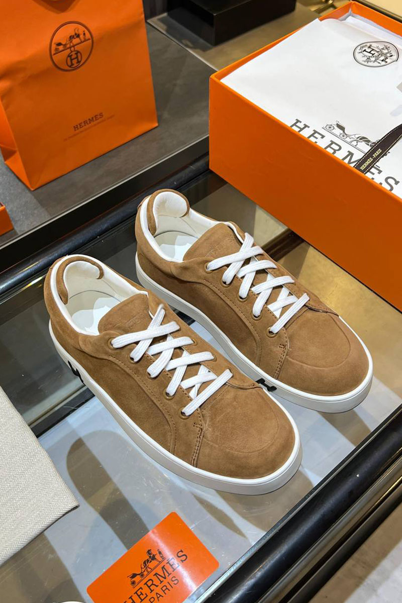 Hermes Женские замшевые кроссовки Premium - Chestnut