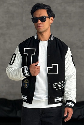 Мужской чёрный бомбер Baseball multi-patch