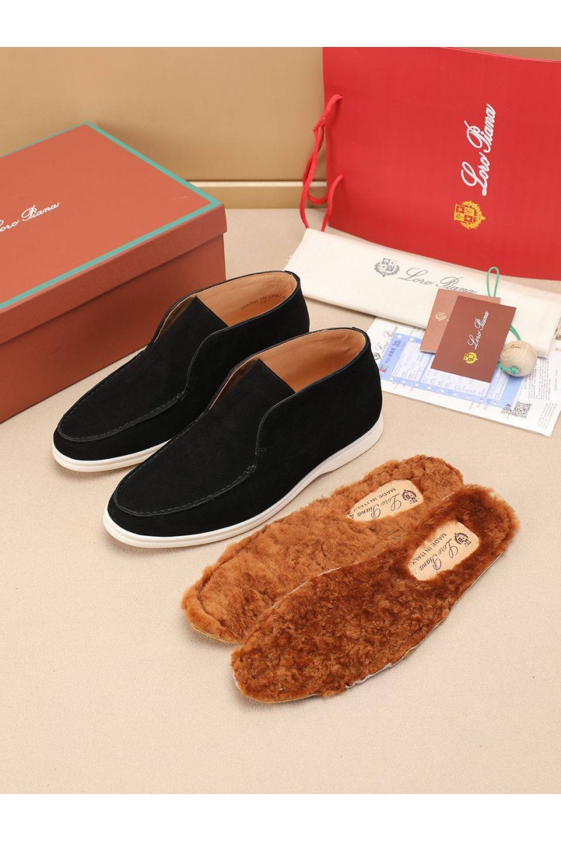 Loro Piana Замшевые лоферы с меховой стелькой Open Walk - Black