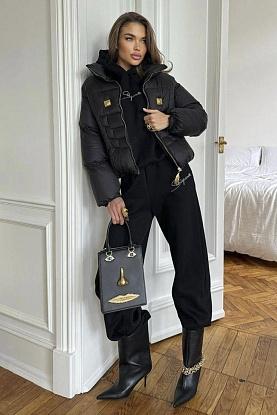 Женский костюм тройка на флисе premium - Black