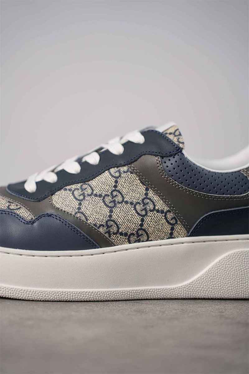 Gucci Мужские кожаные кроссовки - Grey / Blue