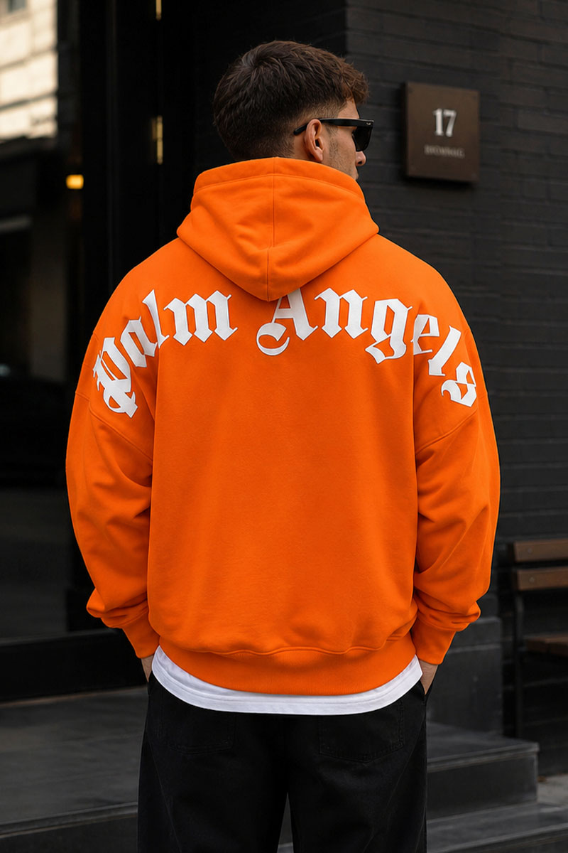 Palm Angels Оранжевое оверсайз худи Classic logo-print