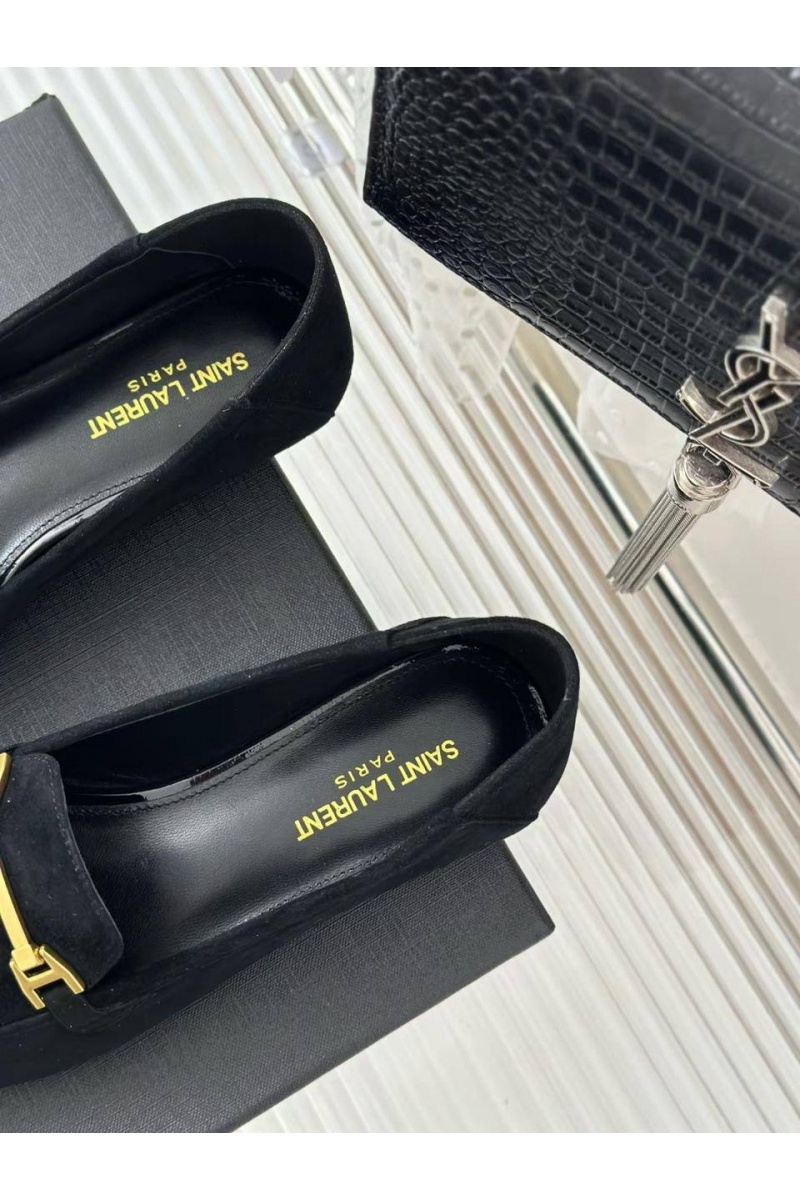 Yves Saint Laurent Женские замшевые лоферы чёрного цвета premium