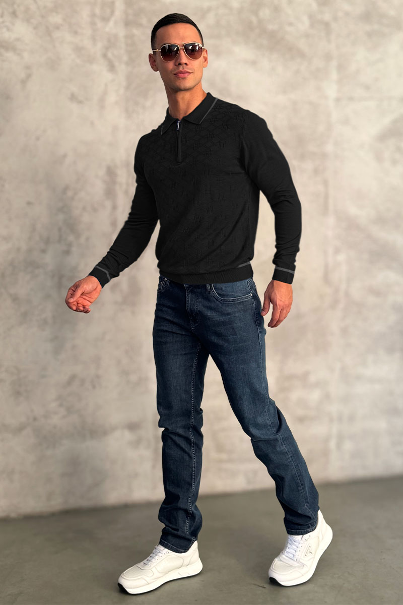 Stеfаnо Riссi Чёрное поло с длинным рукавом zip-up 