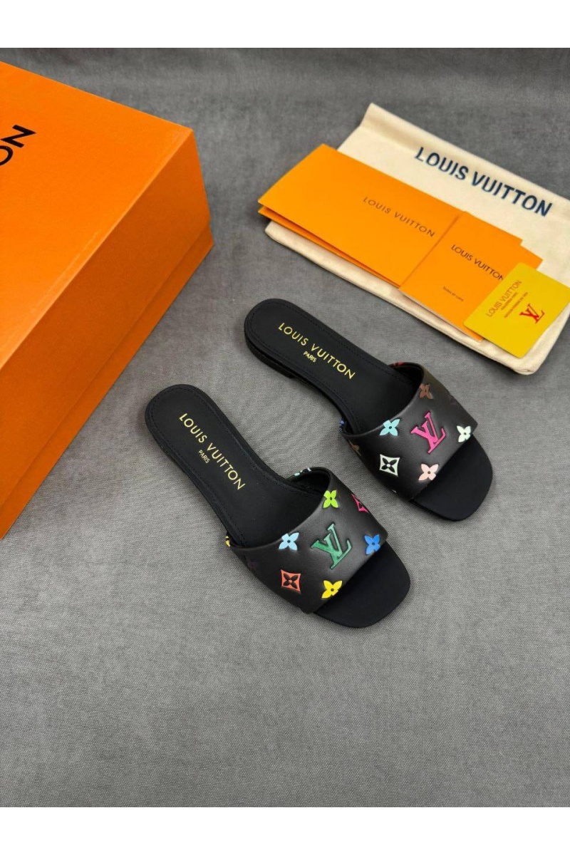 Lоuis Vuittоn Женские кожаные шлёпанцы Takashi Murakami Multicolore premium