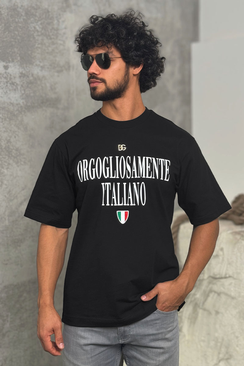 Dоlсе & Gаbbаnа Чёрная оверсайз футболка logo-plaque